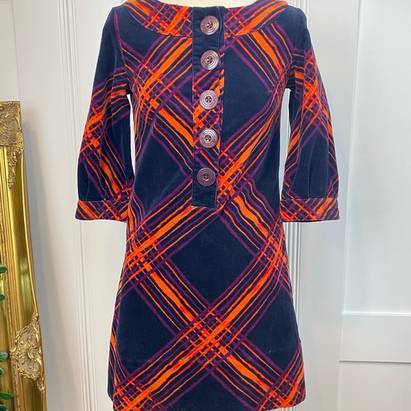 GO International Women's 3/4 Sleeve Plaid Multi Colored Corduroy Dress SZ xs - Picture 1 of 5